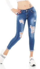 Sexy Skinny Hüft-Jeans im Destroyed-Look mit  Push up Effekt - blue washed