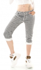 Capri-Jeans mit aufgesetzter Knopfleiste und Hahnentritt-Muster - weiß/schwarz
