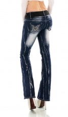 Bootcut-Jeans mit Butterfly Tribal, Strass und Gürtel - bleach dark blue