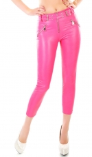 Sexy Wetlook-Hose mit Zierzippern und Gürtel in pink