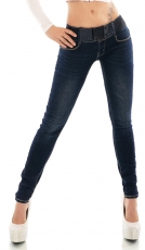 Skinny-Jeans in aktueller Waschung mit breitem Gürtel in dark blue