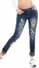 Sexy Destroyed-Jeans mit Rissen und Nieten-Verzierungen - dark blue