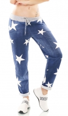 Freizeithose im modischen Baggy-Style mit Sternen Print in jeansblau