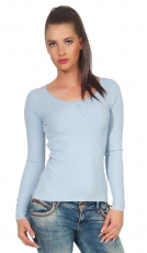 Taillierter Rippstrick-Pullover mit kurzer Knopfleiste - angelblue