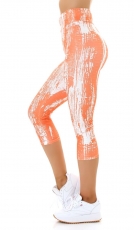 3/4-lange High Waist Leggings mit modischen Print - orange