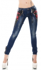 Sexy Röhrenjeans mit Leder-Patches und Zippern in dark blue