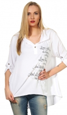 Oversize Shirt mit Kapuze und verzierten Schrift-Print - weiß