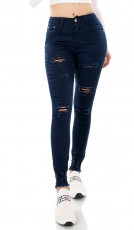 Modische Stretch-Jeans im Used-Look - dunkelblau