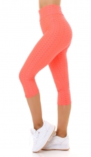 Figurbetonte 3/4 Push Up Leggings im High Waist-Look - neon aprico