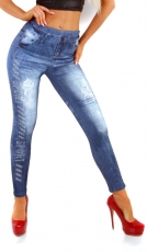 Thermo-Leggings im Jeans-Look mit seitlichen Schmucknieten - blue washed