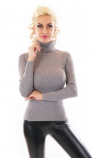 Taillierter Rollkragen-Pullover mit glamourösen Glitzer-Effekt in  grau