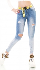 Sexy Slim Fit Vintage-Jeans mit modischen Kontrast-Gürtel in bleach blue