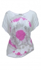 Lässiges Oversize-Shirt mit Batik-Effekten und Nieten-Applikationen in weiß / pink