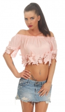 Carmen-Shirt mit süsser Blumen-Bordüre in rosa