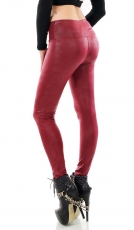 Sexy High-Waist-Leggings im seidig glänzenden Lederlook - bordeaux