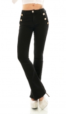 Modische Bootcut-Jeans mit XXL Zierknöpfen in schwarz