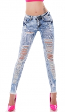 Sexy Destroyed-Jeans mit Farb-Akzenten und klassisch hohem Bund - ice blue