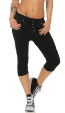 Capri-Jeans mit aufgesetzter Knopfleiste in schwarz