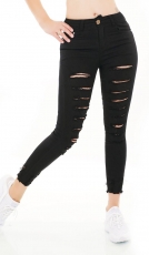 7/8 High Waist Slim Fit Skinny-Jeans im sexy Destroyed-Look - schwarz