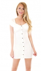 Damen Stretch- Minikleid mit Knopfleiste vorn in weiß