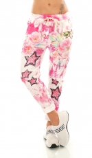 Modische Freizeithose im Baggy Style mit Allover Print in pink