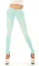 Sexy Skinny- Hüftjeans mit süssen Zier-Zippern - aqua