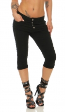Capri-Jeans mit aufgesetzter Knopfleiste in schwarz