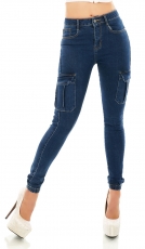 Modische High Waist Jeans im Cargo Design - dark blue