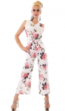 Eleganter Overall im Marlene-Style mit Blumen-Prints in weiß