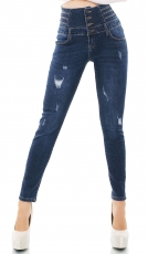 High Waist Jeans mit Knopfleiste und Schmucknieten in dark blue