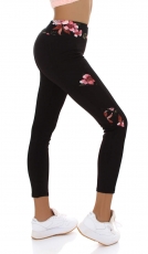 Moderne Fitness-Leggings im High Waist Look  mit Blumenprint - schwarz / rosa