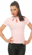 Tailliertes Shirt mit Glamour-Kragen und Cutouts - rosa