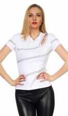Figurbetontes Shirt mit Schulter Cut Out und Nieten-Verzierungen - weiß