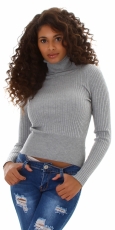 Figurbetonter Basic Rollkragen Pullover in grau