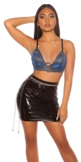 Sexy bauchfreies Lurex Crop-Top in blau