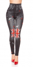 Leggings in Jeans-Optik mit verzierten Flaggen-Print - black washed