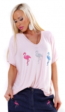 Legeres Shirt mit süßem Glamour-Flamingo - rosa
