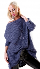 Moderner Longpullover mit Lochmuster-Verzierung - blau