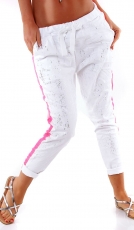 Baumwollhose mit Glamour-Streifen - weiß/pink