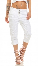Capri-Jeans mit diagonaler Knopfleiste in weiß