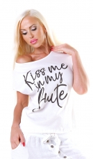Sexy Shirt mit glamour Schrift-Print - weiß/schwarz