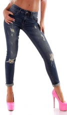 Slim Fit Stretch Jeans mit modischen Destroyed-Effekten in blue washed