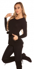 Moderner Strick-Pullover mit Hoodie in schwarz