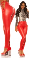 Sexy Leggings im Wetlook mit Schnürleisten in rot