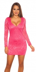 Elegantes Langarm-Minikleid aus zarter Spitze in pink