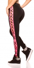 Sexy Workout Leggings mit Zierschnürung - schwarz/pink