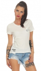 Modernes Kurzarm-Shirt mit frechem Cutouts - cremé weiß