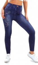 High Waist Thermo-Leggings mit Nieten-Verzierung - blau